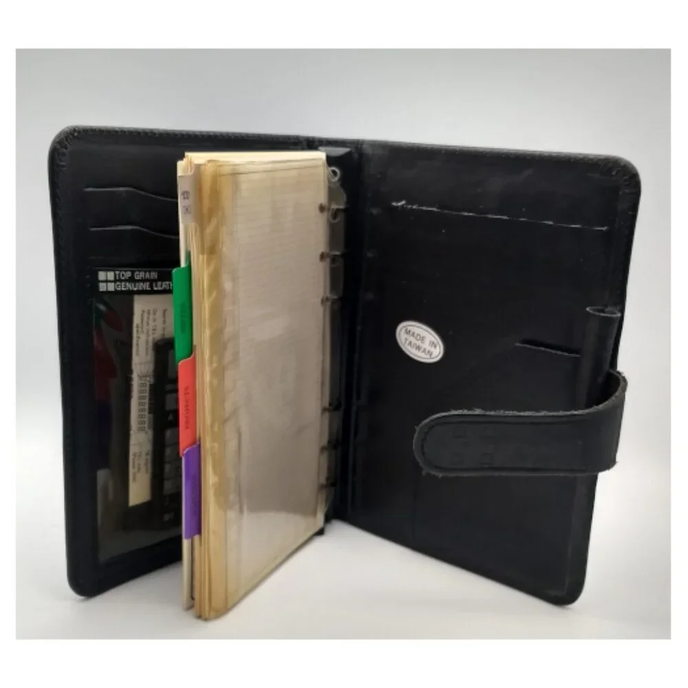 Vintage Black Leather Organizer with Contact DB-Calculator